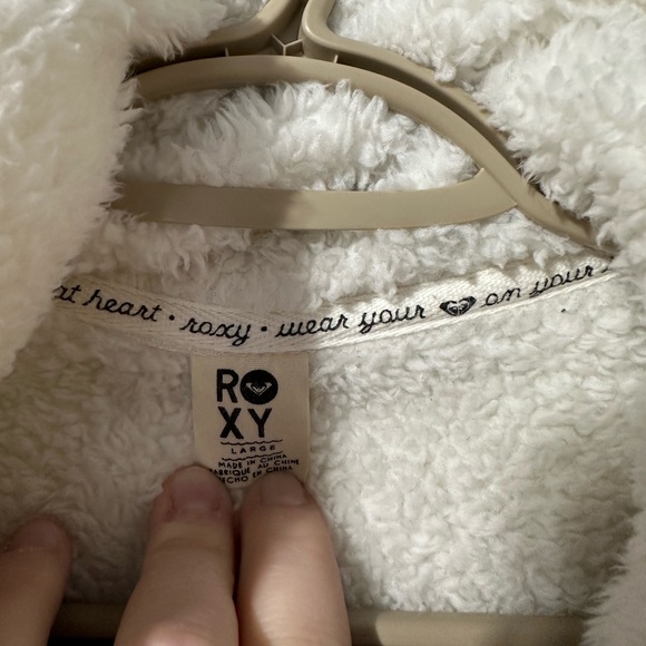 Roxy Sherpa cozy zip up cream sweater jacket size large - Picture 10 of 13